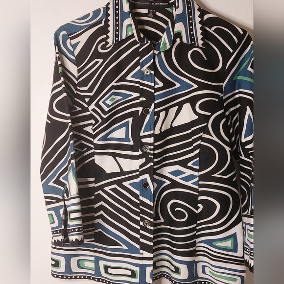 Linda Allard Ellen Tracy Bold Print Shirt/Jacket Size 10 Petite - Picture 2 of 6